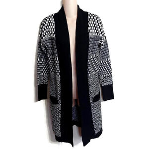 Anthropology Kaisely Black White Open Front Cardigan with Pockets Size Women XS